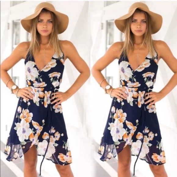 Chiffon Floral Blue Dress - Picture 3 of 5